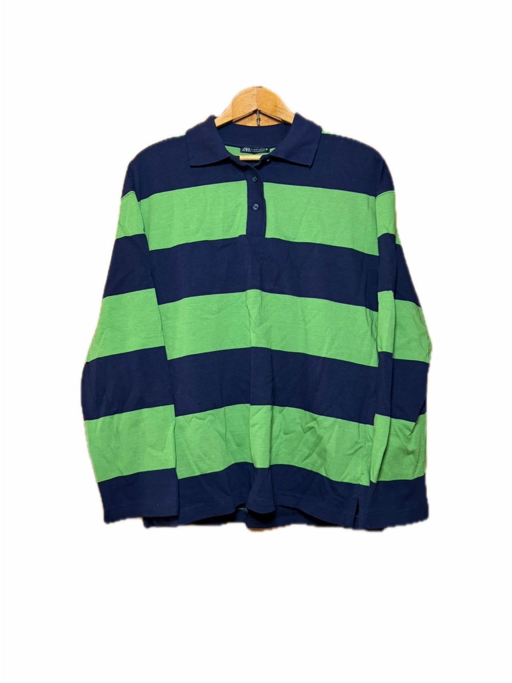 Zara Striped Rugby Polo Sweater - Navy & Green